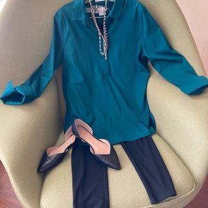 Chico’s Teal No Iron Tunic Blouse